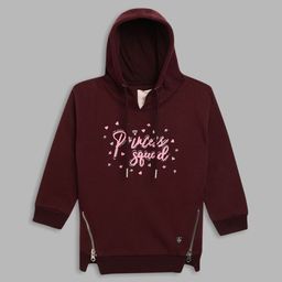 Blue Giraffe Girls Burgundy Printed Hooded Sweatshirt-image-91