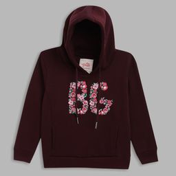 Blue Giraffe Girls Burgundy Printed Hooded Sweatshirt-image-95