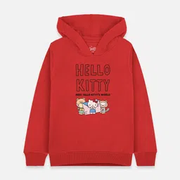 Kids Ville Girls Red Hello Kitty Printed Hooded Sweatshirt-image-39