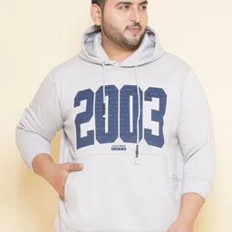 John Pride Plus Size Alphanumeric Printed Hooded Neck Fleece Pullover Sweatshirt-image-82