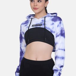 Aesthetic Bodies Women White & Blue Printed Hooded Cotton Sweatshirt-image-17