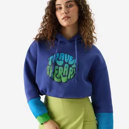 The Souled Store Typography Printed Hooded Pure Cotton Cropped Oversized Pullover-image-87