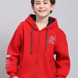 Monte Carlo Boys Typography Printed Hooded Front Open Sweatshirt-15