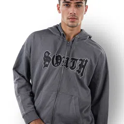 Celio Typography Printed  Hooded Cotton Front-Open Sweatshirt-image-44