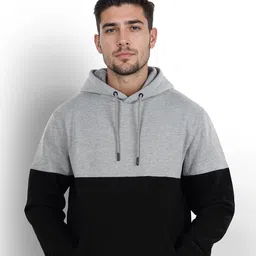 Celio Colourblocked Hooded Cotton Pullover Sweatshirt-picture-26