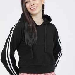 Tokyo Talkies Women Black & White Solid Hooded Sweatshirt-image-74