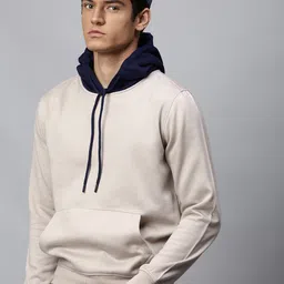 Dennis Lingo Men Beige Solid Hooded Sweatshirt-image-74