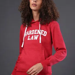 Campus Sutra Women Red Printed Hooded Cotton Sweatshirt-image-6