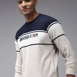SHOWOFF Men Cream-Coloured Colourblocked Sweatshirt-image-1