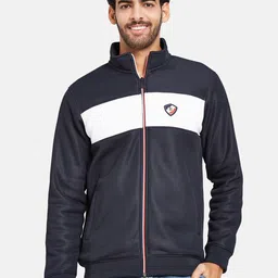 Octave Colourblocked Mock Collar Fleece Bomber Jacket-51