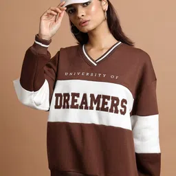 Tokyo Talkies Brown Typography Printed Oversized Sweatshirt-image-78