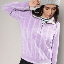 Campus Sutra Striped High Neck Half Zipper Pullover Sweatshirt-image-28