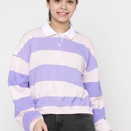 Lil Tomatoes Girls Striped Shirt Collar Pullover Sweatshirt-picture-49