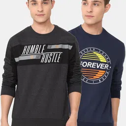 ARDEUR Men Pack Of 2 Navy Blue & Grey Printed Pure Cotton Sweatshirt-picture-16