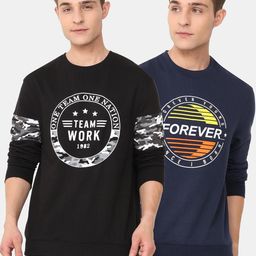 ARDEUR Men Black & Navy Blue Set Of 2 Printed Sweatshirts-image-32