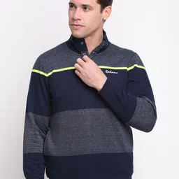 Rodamo Men Navy Blue & Grey Striped Sweatshirt-image-113
