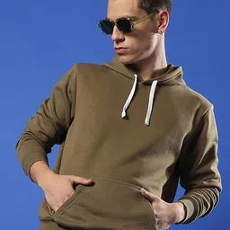 Campus Sutra Olive Green Hooded Cotton Sweatshirt-picture-33