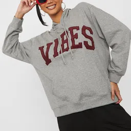 Styli Grey Typography Printed Hooded Long Sleeves Cotton Pullover Sweatshirt-image-26