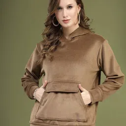 plusS Brown Hooded Long Sleeves Pullover Sweatshirt-image-45
