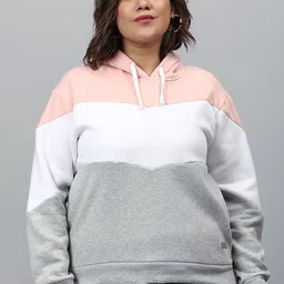 Instafab Plus Women Peach-Coloured Colorblocked Hooded Sweatshirt-16