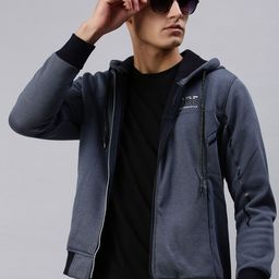 SHOWOFF Men Blue Solid Cotton Hooded Sweatshirt-image-65