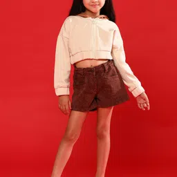 TALES & STORIES Girls Hooded Crop Front-Open Sweatshirt-44