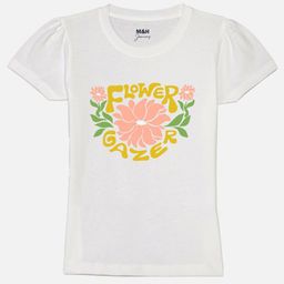 Mast & Harbour Girls White Typography Printed Puff Sleeves Pure Cotton T-shirt-picture-0
