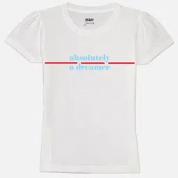 Mast & Harbour Girls White Typography Printed Puff Sleeves Pure Cotton T-shirt-picture-10