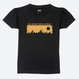 Mast & Harbour Girls Black Typography Printed Puff Sleeves Pure Cotton T-shirt-picture-5