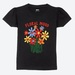 Mast & Harbour Girls Typography Printed Puff Sleeves Pure Cotton T-shirt-picture-0
