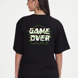Mad Over Print Typography Printed Drop-Shoulder Sleeves Oversized Cotton T-shirt-image-60