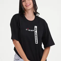Mad Over Print Typography Printed Drop-Shoulder Sleeves Oversized Cotton T-shirt-image-58