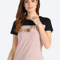 shashvi Women Peach-Coloured & Black Colourblocked T-shirt-picture-26