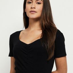 max Women Black Self Design Cotton Crop T-shirt-picture-10