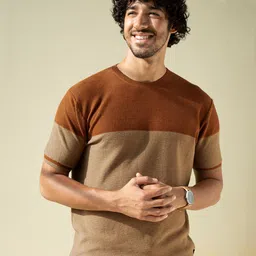 Andamen Men Khaki Colourblocked Cotton T-shirt-image-63