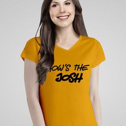 Pootlu Women Typography Printed V-Neck Extended Sleeves T-shirt-image-95