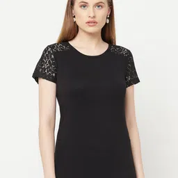 Espresso Women Black Solid T-shirt-56