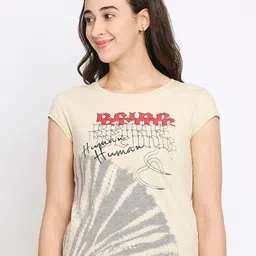 Being Human Women Beige & Grey Graphic Printed Pure Cotton Relaxed Fit T-shirt-picture-25