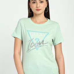 GUESS Typography Printed Round Neck Pure Cotton T-shirt-image-72