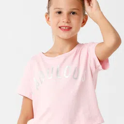 KATE & OSCAR Girls Pink Typography Printed Extended Sleeves T-shirt-image-16