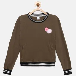 mackly Girls Olive Solid Sweatshirt-image-48