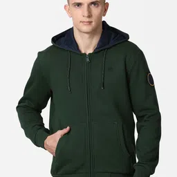 t-base Men Green Hooded Front-Open Sweatshirt-picture-0