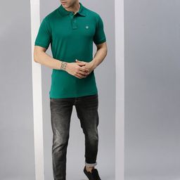 ONN Men Green Polo Collar Raw Edge Cotton Blended T-shirt-image-71