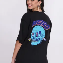 Mad Over Print Women Black Cotton Printed Oversized T-shirt-picture-6