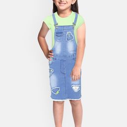 Peppermint Girls Blue & Green Denim Pinafore Dress With Tshirt-image-92