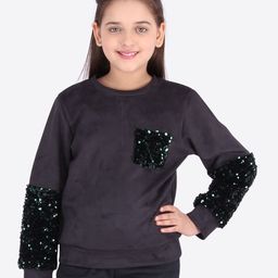 CUTECUMBER Girls Black & Green Solid Sweatshirt-image-31