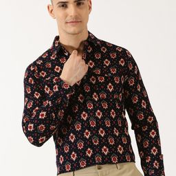 Thomas Scott Classic Slim Fit Ethnic Motifs Printed Cotton Corduroy Semiformal Shirt-image-104