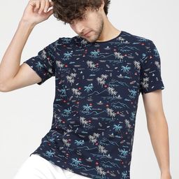 HIGHLANDER Men Navy Blue Printed Slim Fit T-shirt-image-64