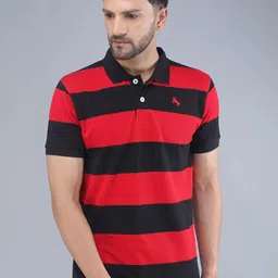 TQS Men Red Striped Polo Collar Slim Fit T-shirt-picture-35
