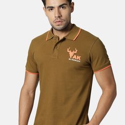 YAK Men Olive Green Polo Collar Slim Fit T-shirt-image-56